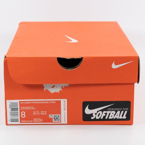Nike Women's Lunar Hyperdiamond 3 Pro 'White Red' CD0110-1067 Softball Cleats - Picture 11 of 11